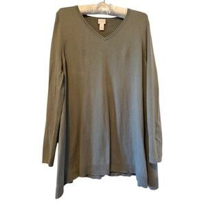 Chico's Olive Green Gray Cozy Long Sleeve Cotton Blend Sweater, Size M/L